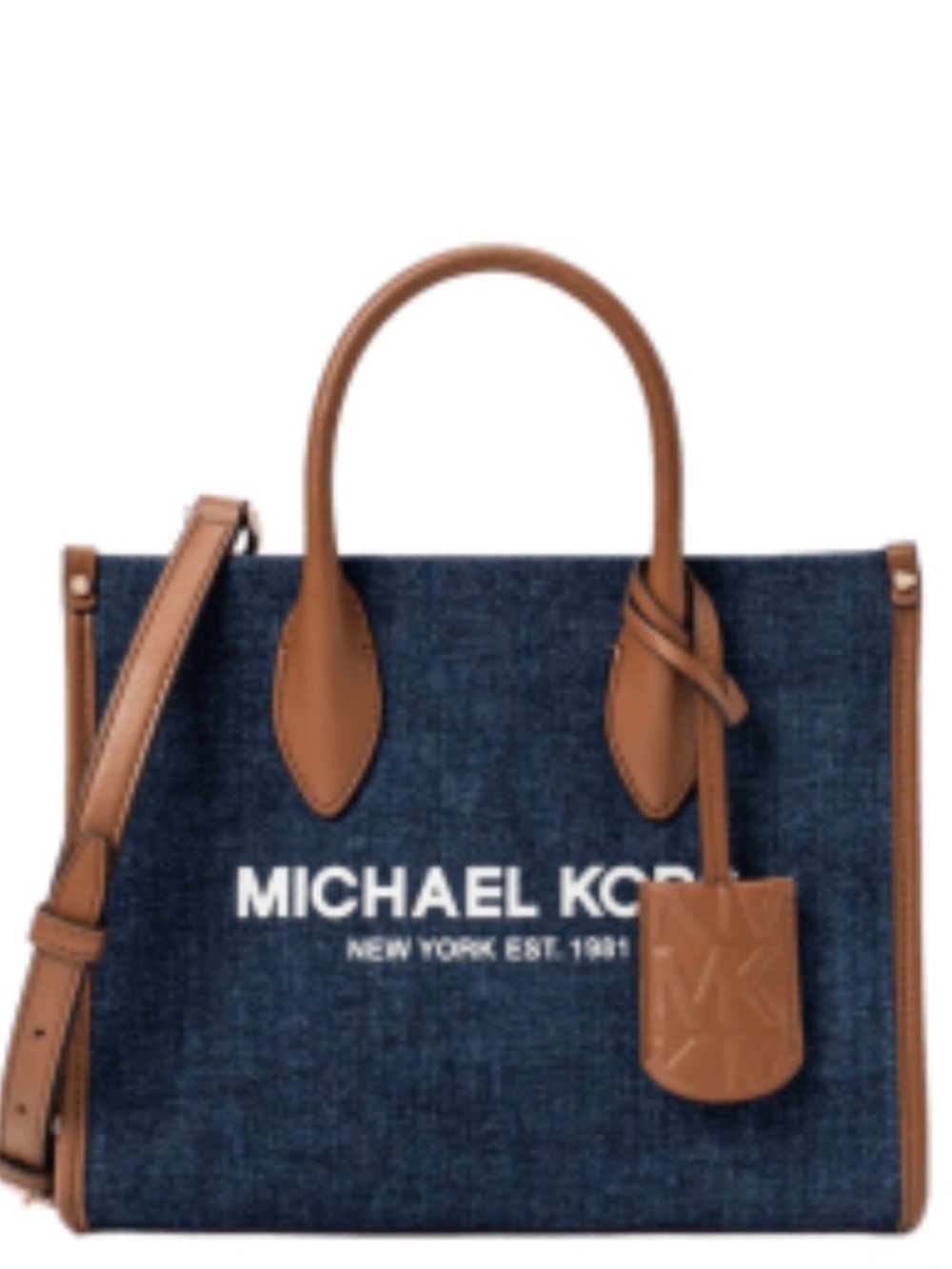 Michael Kors Mirella Denim Small Tote with Brown Leather Trim